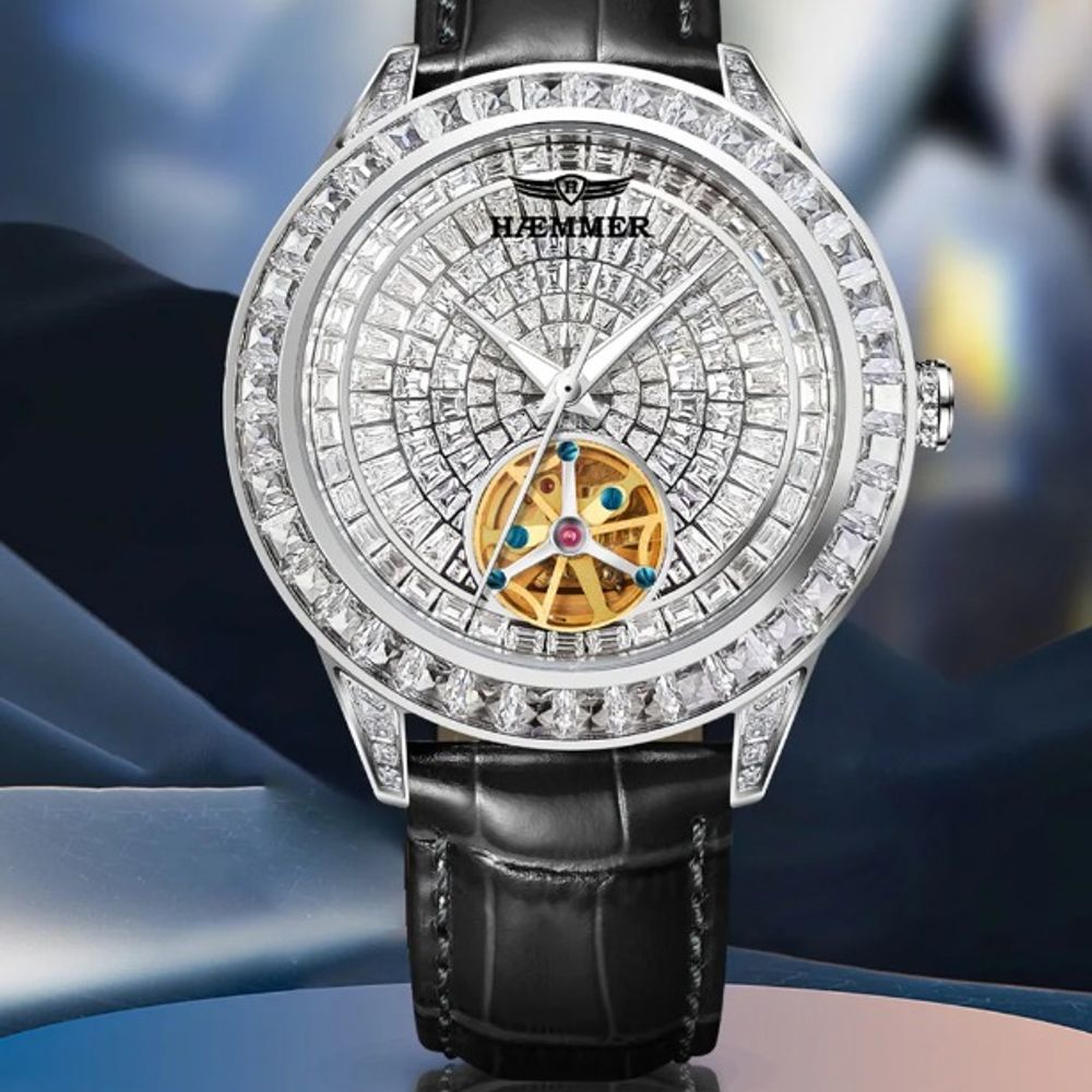 2024 New Haemmer Jacob&Co Diamond Face Tourbillon Men's Watch - Leather Luminous Waterproof