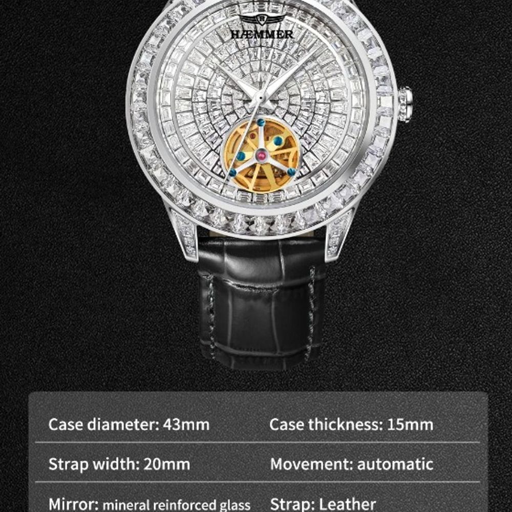 2024 New Haemmer Jacob&Co Diamond Face Tourbillon Men's Watch - Leather Luminous Waterproof