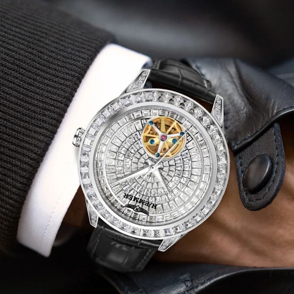 2024 New Haemmer Jacob&Co Diamond Face Tourbillon Men's Watch - Leather Luminous Waterproof