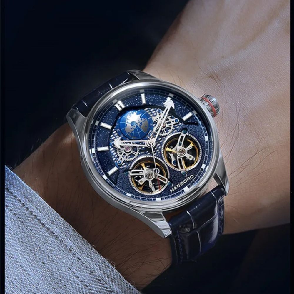 HANBORO Globe Men's Mechanical Wristwatch: Double Flywheel, Top Brand 2022 Trendy