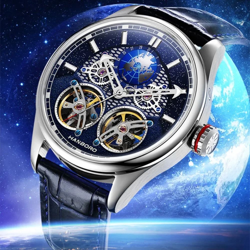 HANBORO Globe Men's Mechanical Wristwatch: Double Flywheel, Top Brand 2022 Trendy