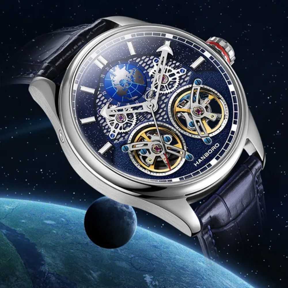 HANBORO Globe Men's Mechanical Wristwatch: Double Flywheel, Top Brand 2022 Trendy