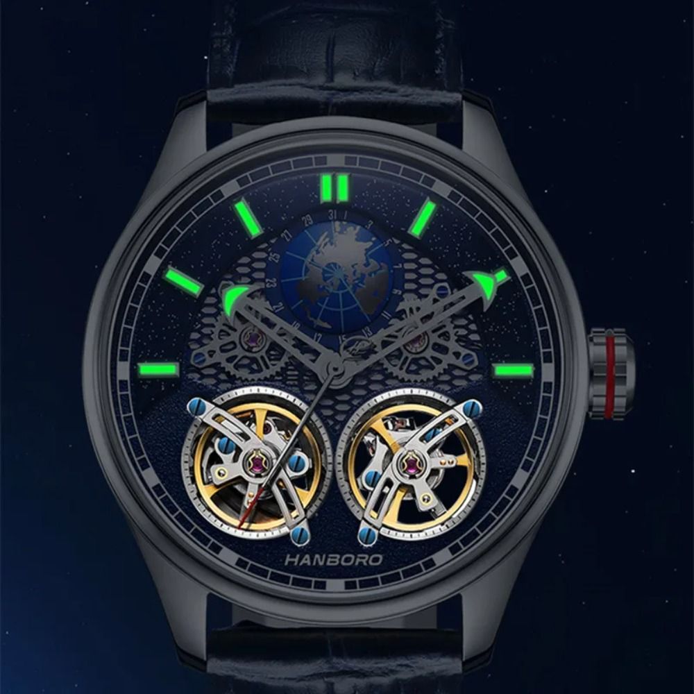 HANBORO Globe Men's Mechanical Wristwatch: Double Flywheel, Top Brand 2022 Trendy