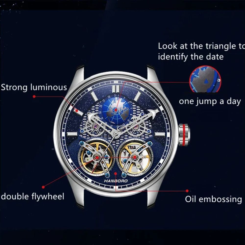 HANBORO Globe Men's Mechanical Wristwatch: Double Flywheel, Top Brand 2022 Trendy