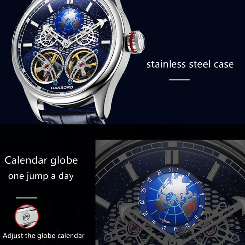 HANBORO Globe Men's Mechanical Wristwatch: Double Flywheel, Top Brand 2022 Trendy