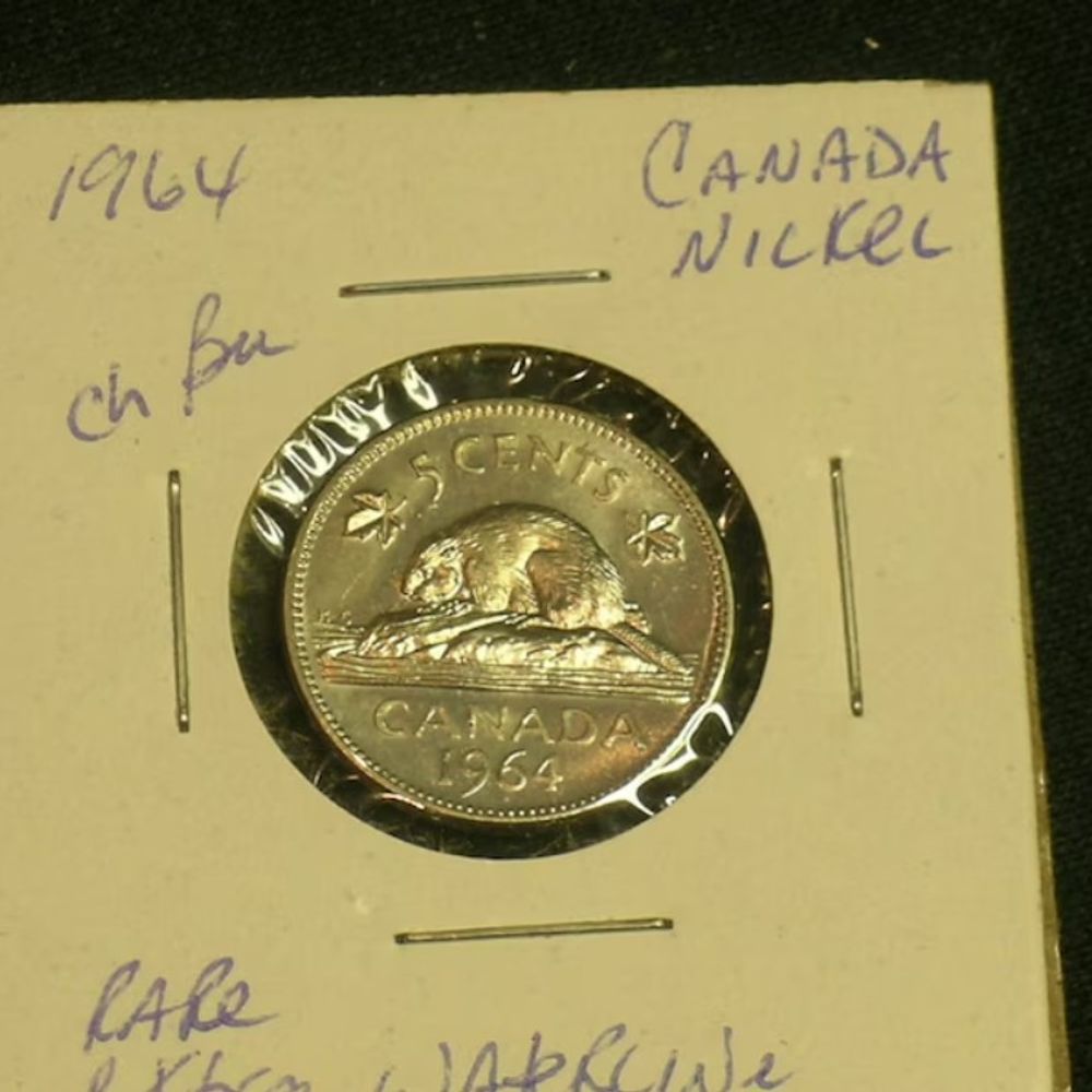 1964 Canada Nickel Brilliant Uncirculated -- Extra Waterline Rare Coin Variety