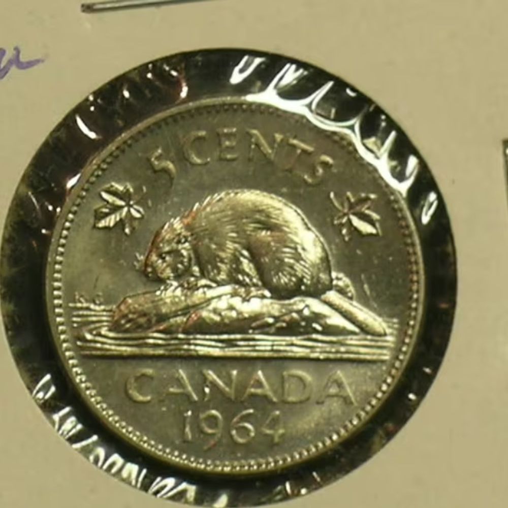 1964 Canada Nickel Brilliant Uncirculated -- Extra Waterline Rare Coin Variety