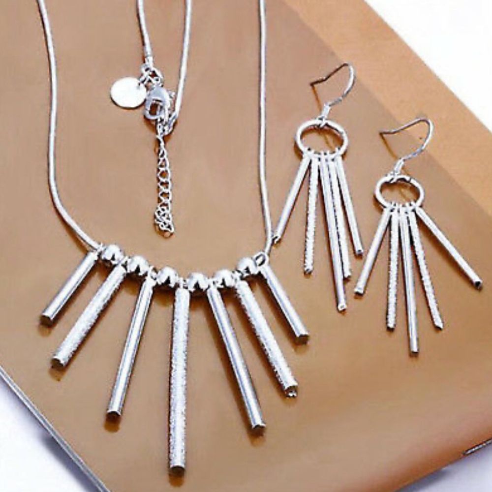 Women Sterling Silver Earrings and Necklace Set