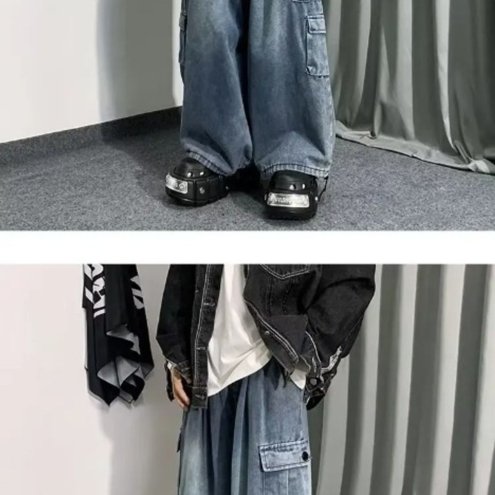 Men's Vintage Blue Denim Cargo Pants