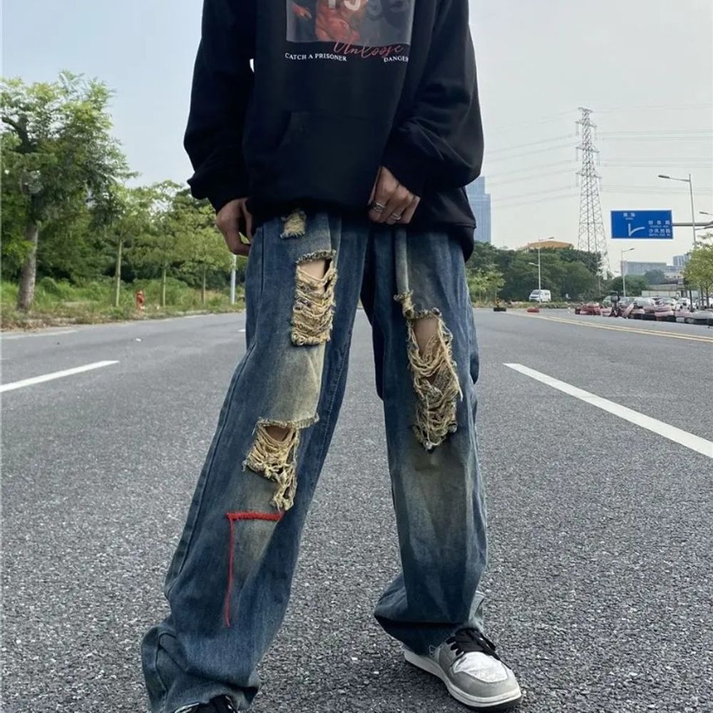 2024 Streetwear Wide Leg Cargo Pants Men's Baggy Jeans for 