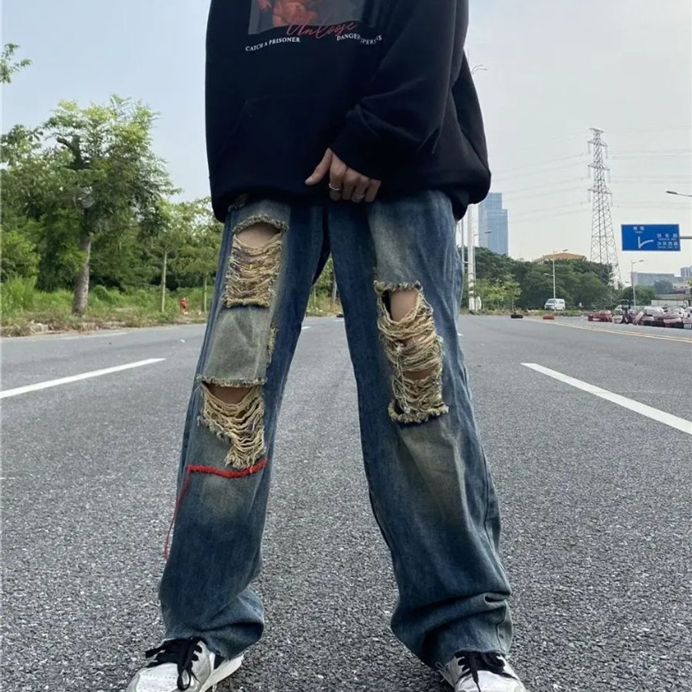 2024 Streetwear Wide Leg Cargo Pants Men's Baggy Jeans for 