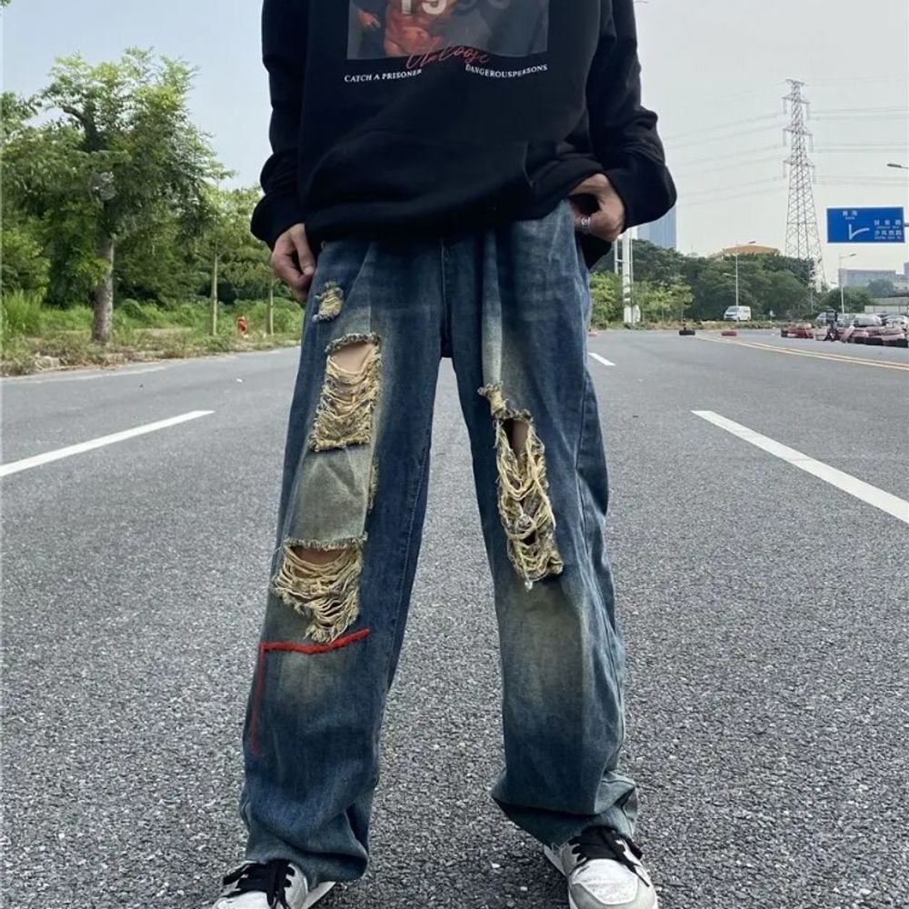 2024 Streetwear Wide Leg Cargo Pants Men's Baggy Jeans for 