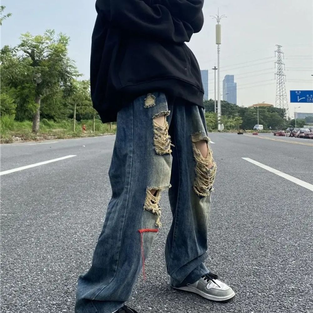 2024 Streetwear Wide Leg Cargo Pants Men's Baggy Jeans for 