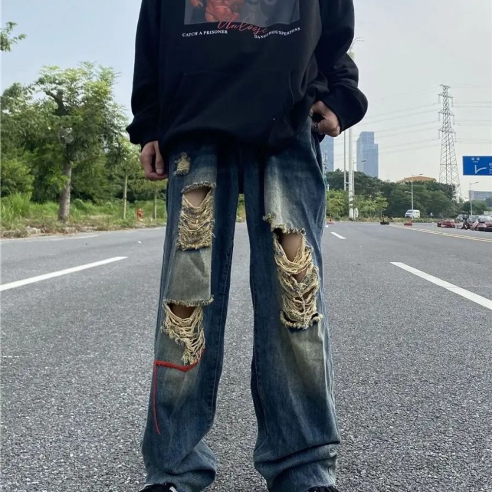 2024 Streetwear Wide Leg Cargo Pants Men's Baggy Jeans for 