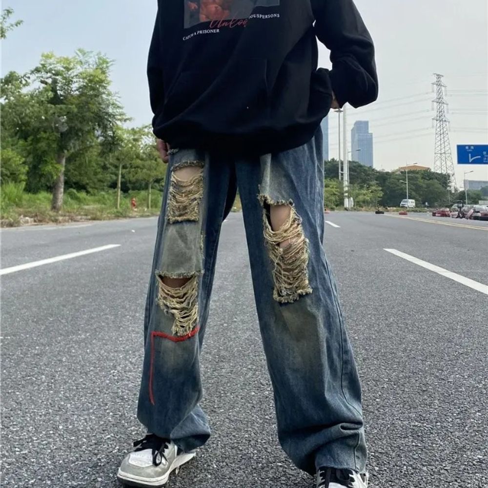 2024 Streetwear Wide Leg Cargo Pants Men's Baggy Jeans for 