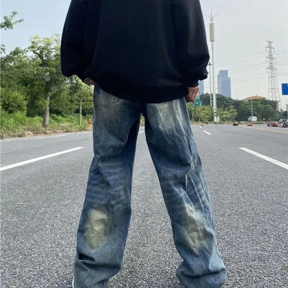 2024 Streetwear Wide Leg Cargo Pants Men's Baggy Jeans for 