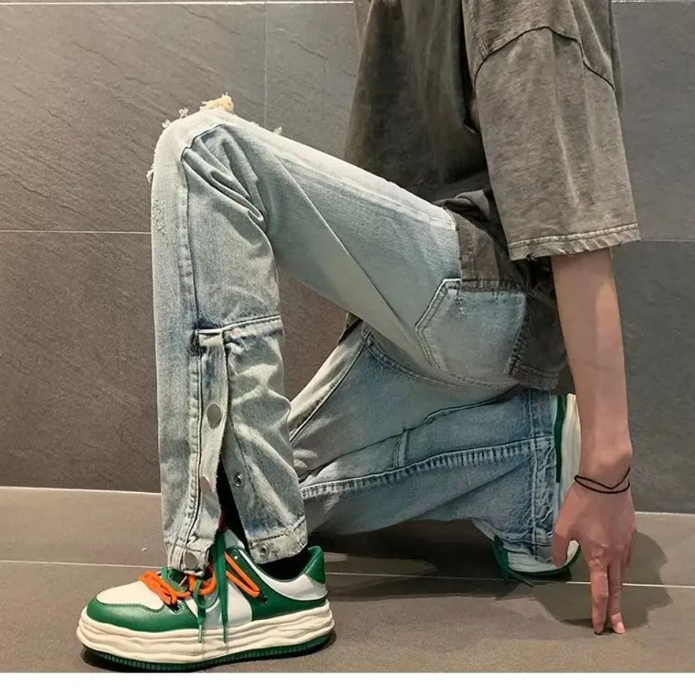 High Street Ripped Jeans Male Ins Tide Brand Hip-hop Wide-leg Pants