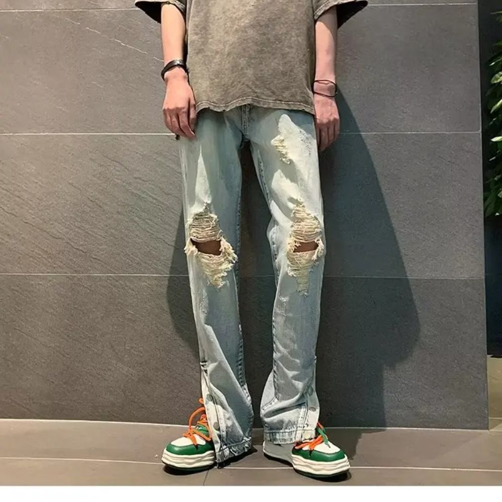 High Street Ripped Jeans Male Ins Tide Brand Hip-hop Wide-leg Pants