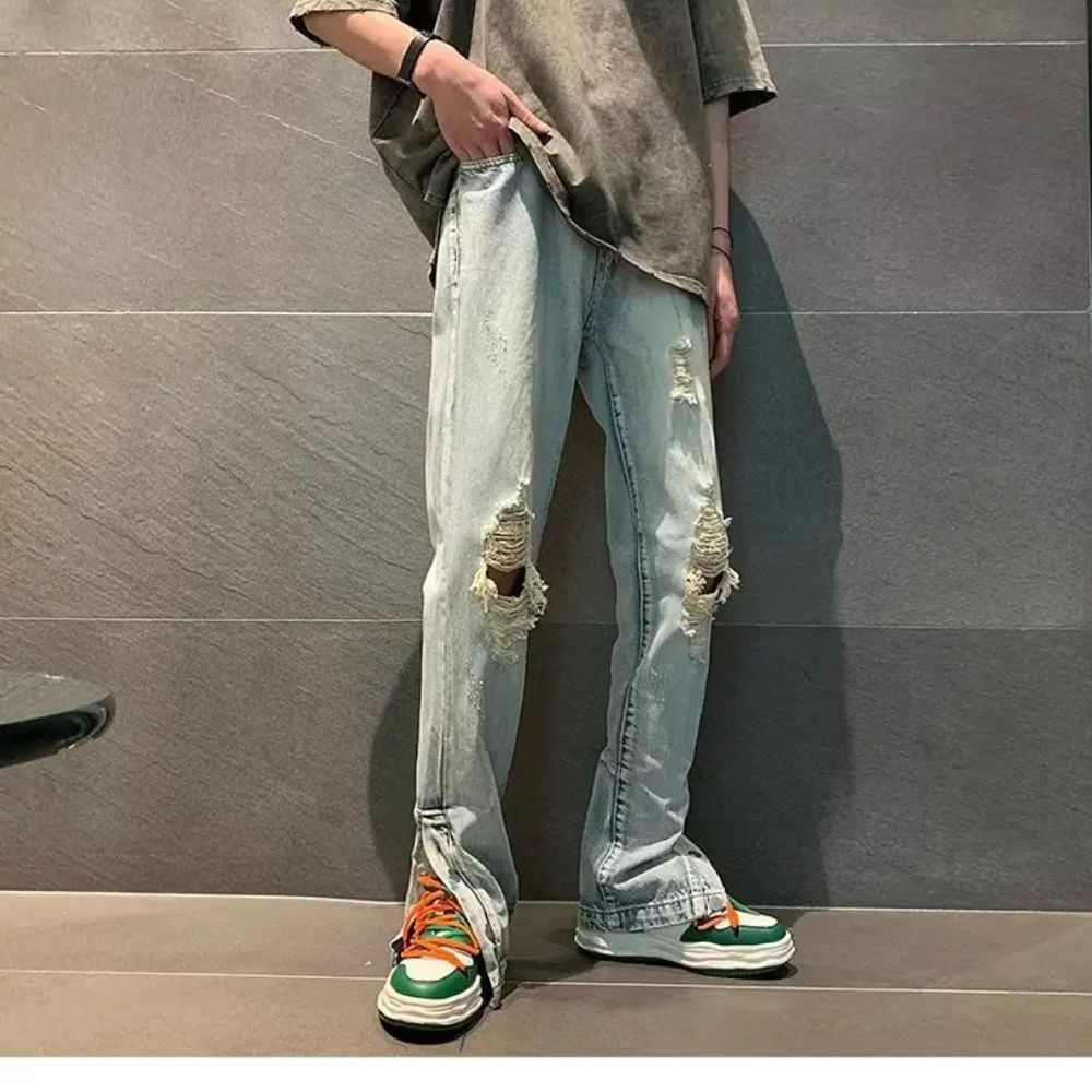 High Street Ripped Jeans Male Ins Tide Brand Hip-hop Wide-leg Pants