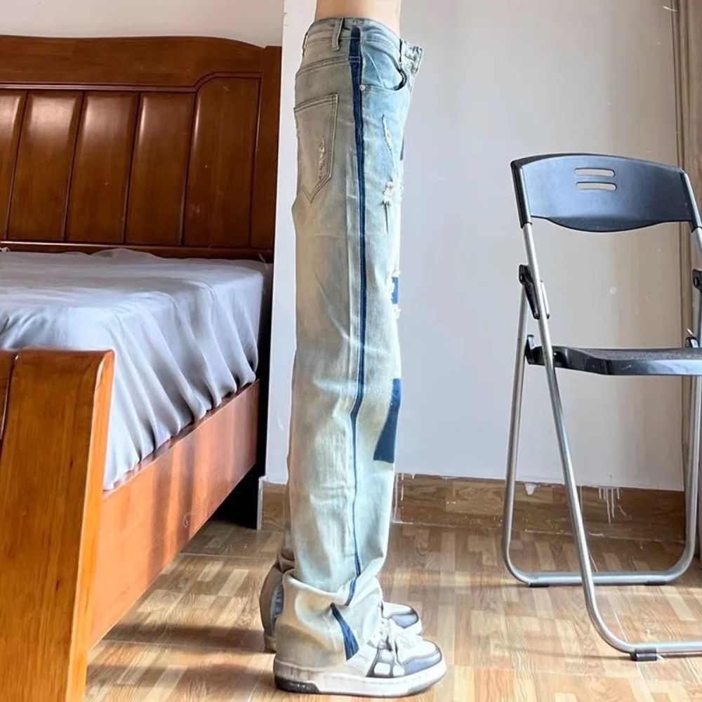 Wide Leg Patchwork Vintage Denim Pants for Men & Women