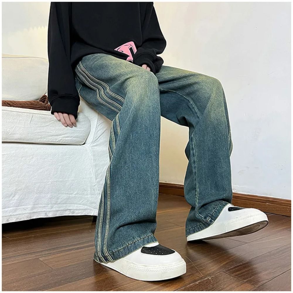 Summer Men's Wide-leg Drawstring Denim Trousers