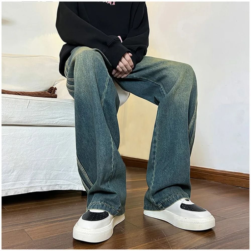 Summer Men's Wide-leg Drawstring Denim Trousers