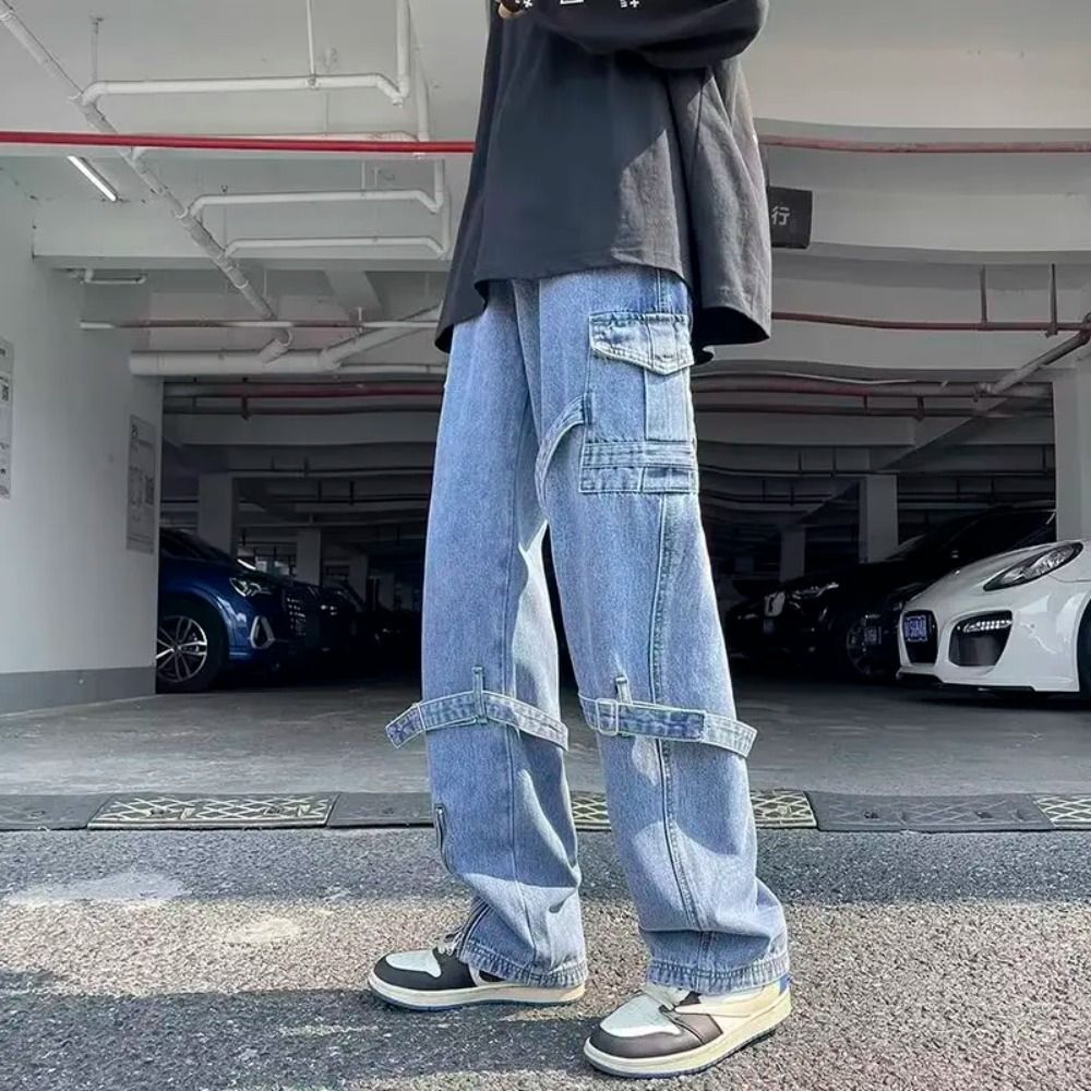 Men's Spring Fashion Japanese Retro Washed Distressed Wide Leg Jeans