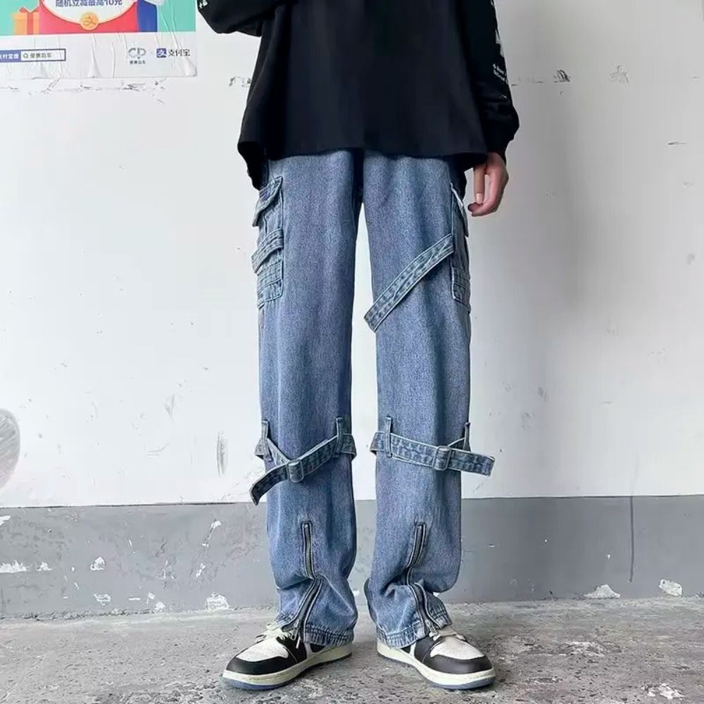 Men's Spring Fashion Japanese Retro Washed Distressed Wide Leg Jeans