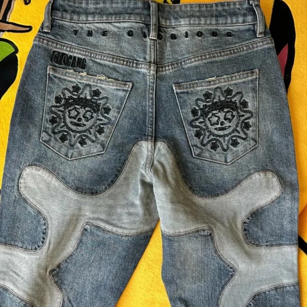 Men's Patchwork Embroidered Y2K Punk Harajuku Straight Leg Denim Jeans