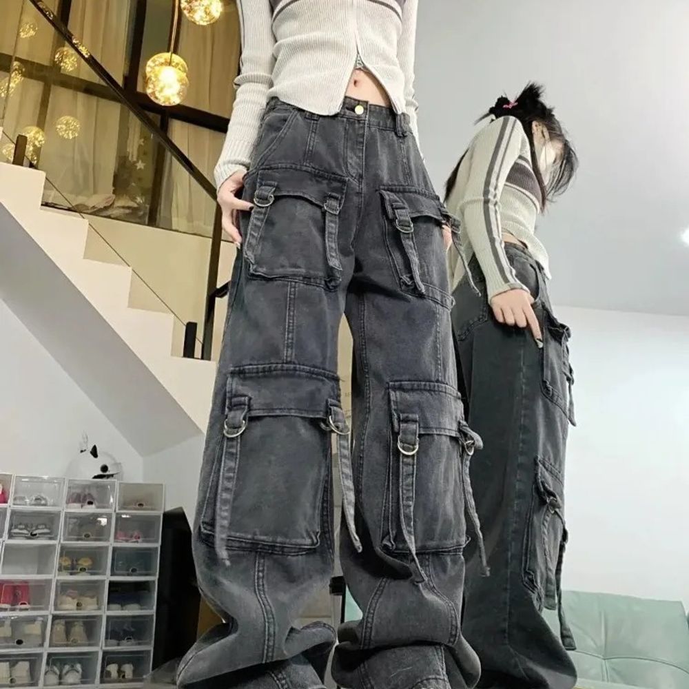 Y2K Street Fashion New Multi-pocket Loose Jeans for Women