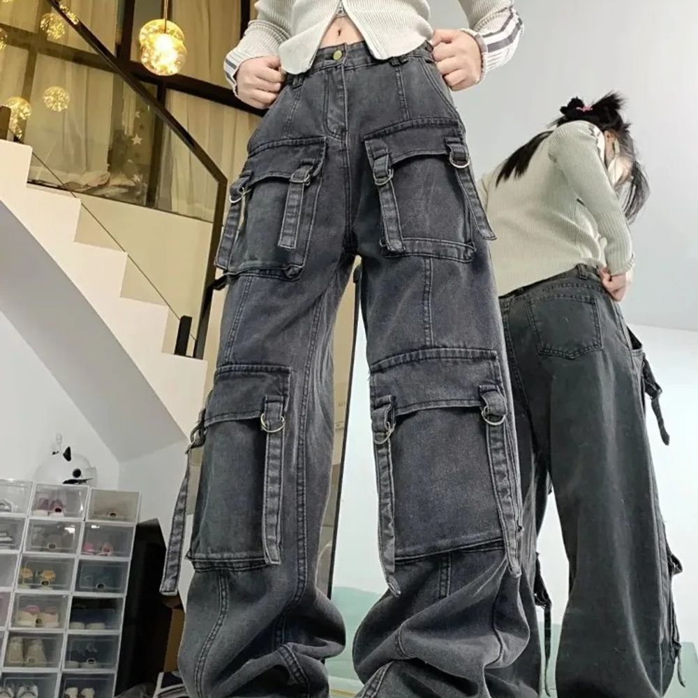 Y2K Street Fashion New Multi-pocket Loose Jeans for Women