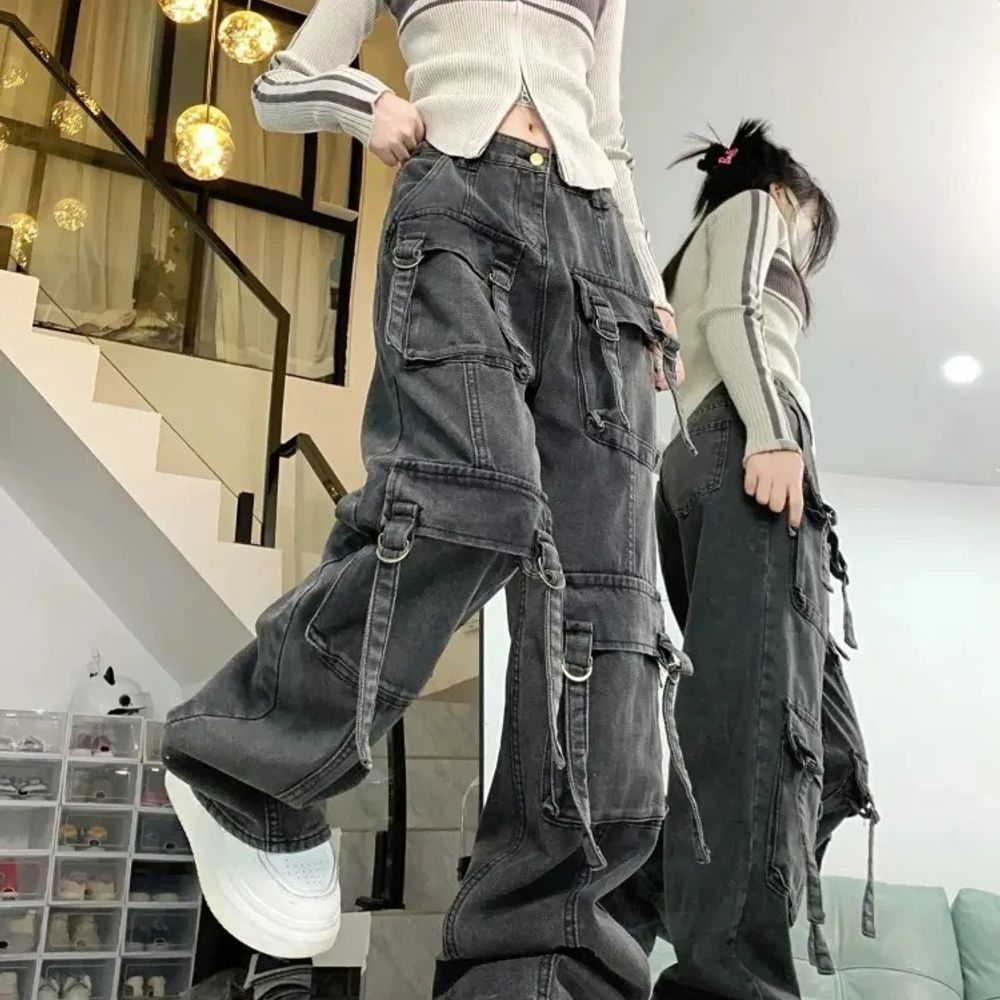 Y2K Street Fashion New Multi-pocket Loose Jeans for Women