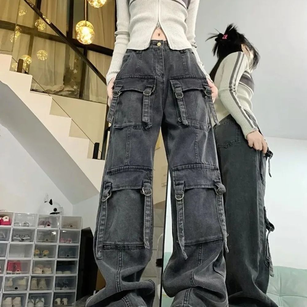 Y2K Street Fashion New Multi-pocket Loose Jeans for Women