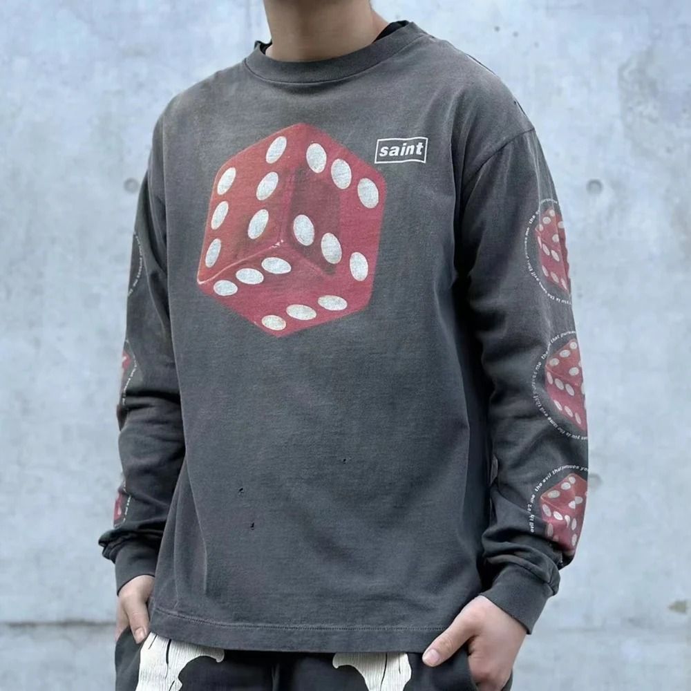 Saint Michael Fashion Streetwear Dice Print Loose Oversized Tee for Men