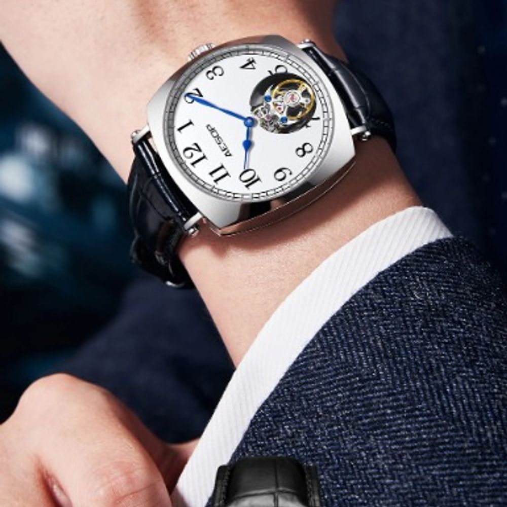 Aesop Dual-Sided Hollow Tourbillon Watch for Men: Mechanical, Waterproof, Super Luminous, Sapphire, 21600Hz.