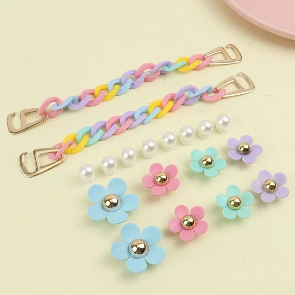 Flowers & Pearls Shoe Decoration Set Colorful Chain Charms for Girls & Women