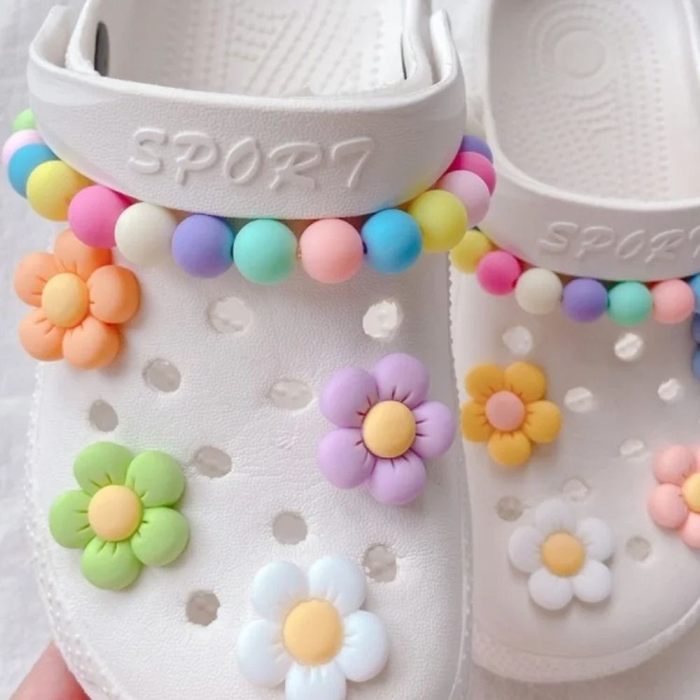 Colorful Flower Shoe Charms Premium Quality Pearl Chain Accessories