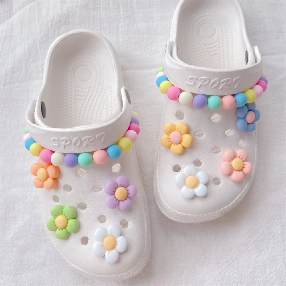 Colorful Flower Shoe Charms Premium Quality Pearl Chain Accessories