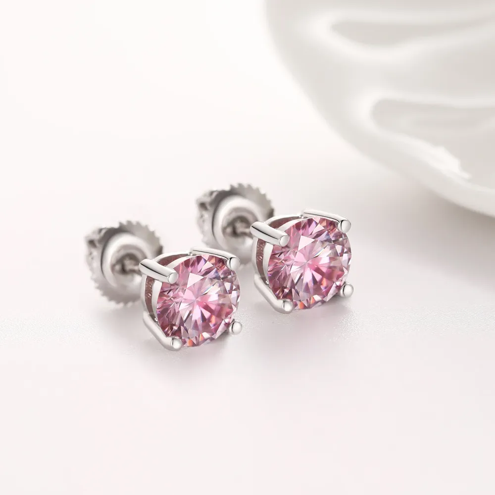 925 Silver Moissanite Stud Earrings for Unisex in 1 Carat Colorful