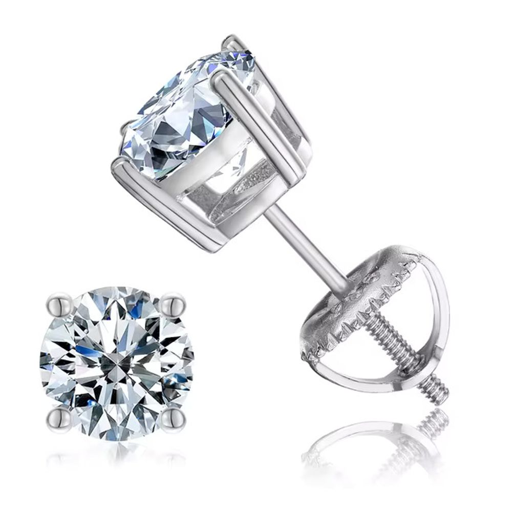 925 Silver Moissanite Stud Earrings for Unisex in 1 Carat Colorful