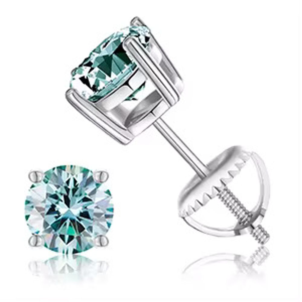 925 Silver Moissanite Stud Earrings for Unisex in 1 Carat Colorful