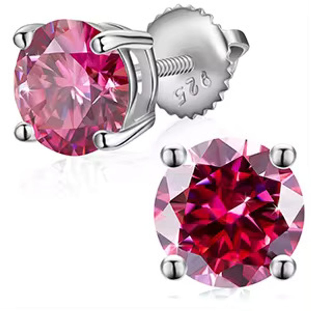 925 Silver Moissanite Stud Earrings for Unisex in 1 Carat Colorful