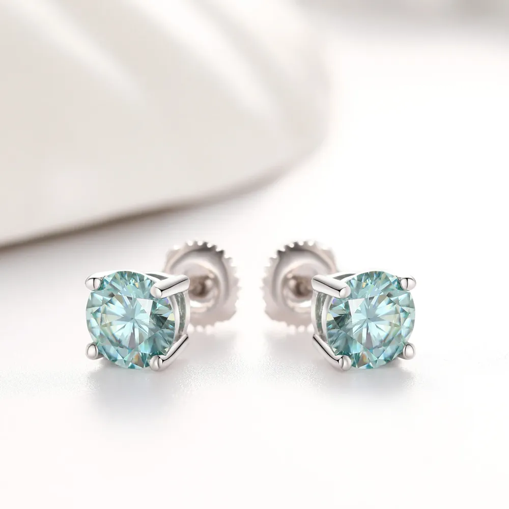 925 Silver Moissanite Stud Earrings for Unisex in 1 Carat Colorful