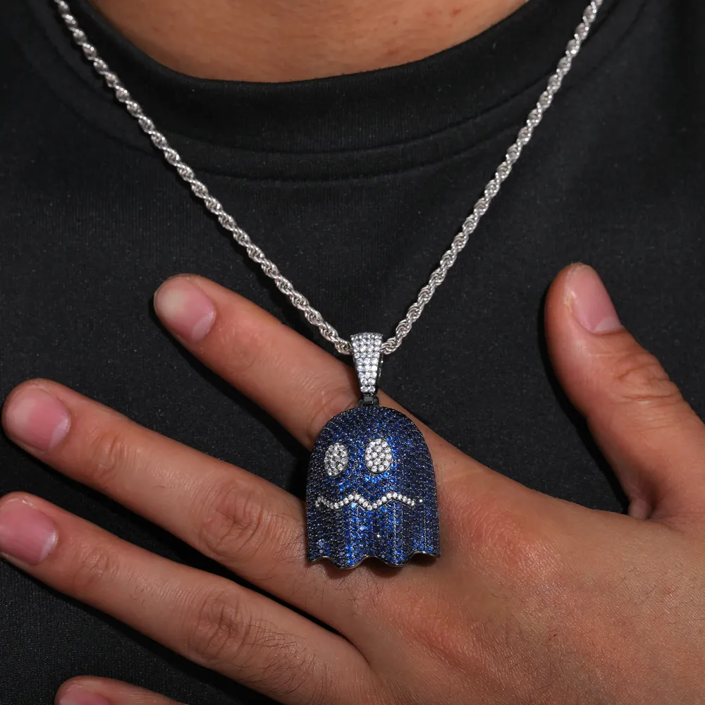 925 Sterling Silver Iced Out Blue Ghost Pendant