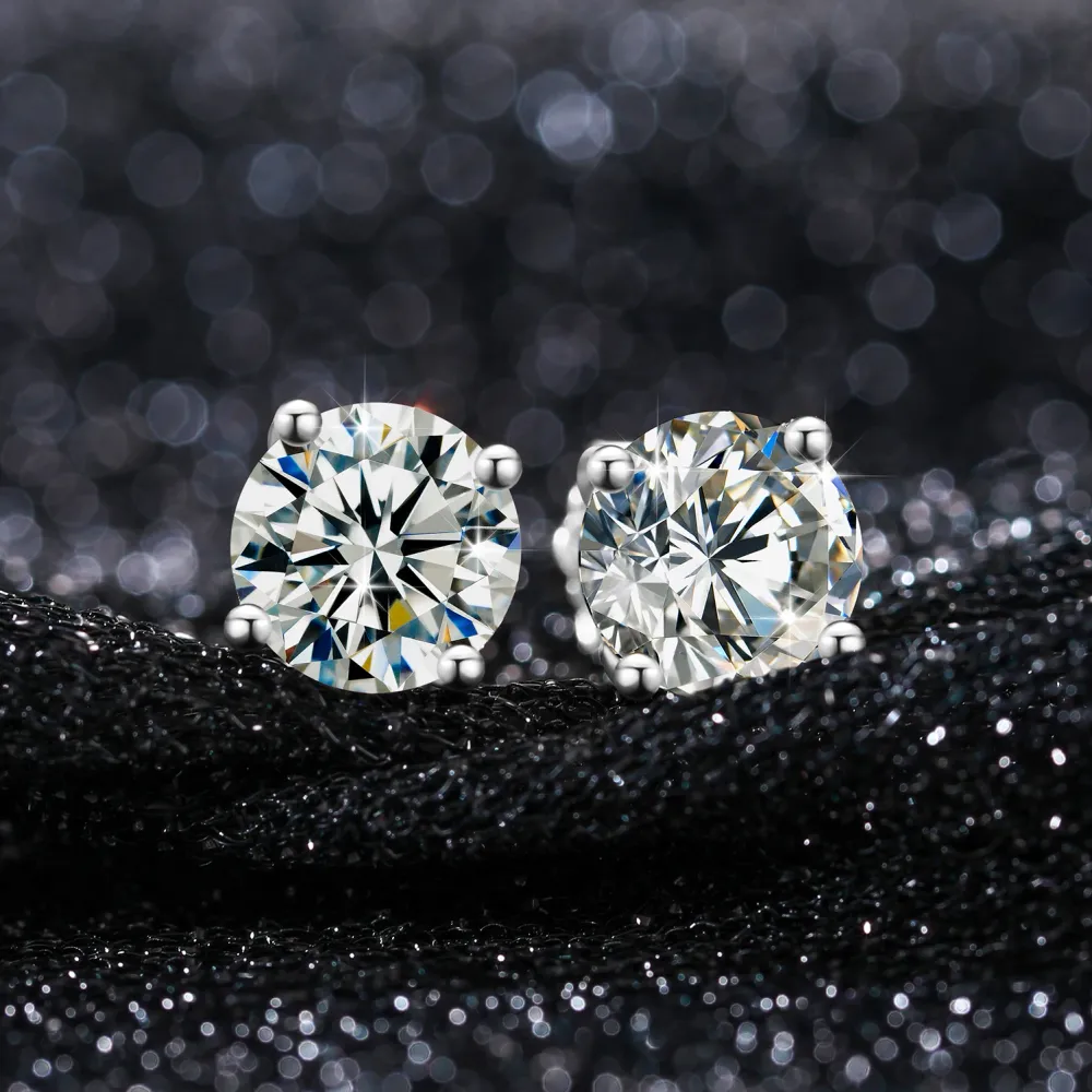 1ct Unisex 925 Sterling Silver VVS Moissanite Stud Earrings