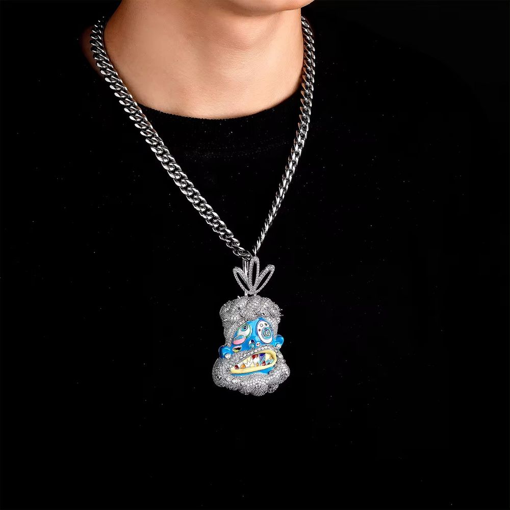 Iced Out Jesus Piece with Colored Enamel Pendant with Cuban Link Chain