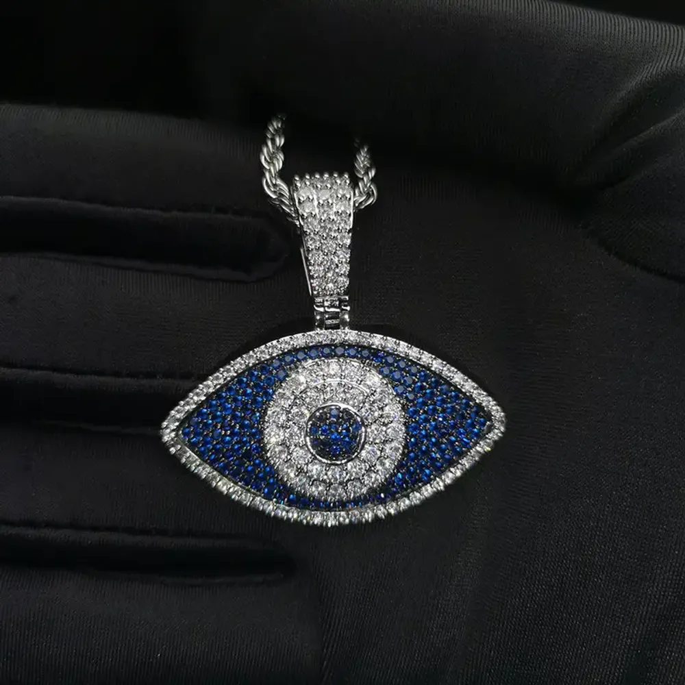 All Seeing Eye Iced Out Pendant with Rope Chain