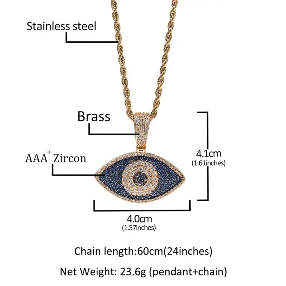 All Seeing Eye Iced Out Pendant with Rope Chain