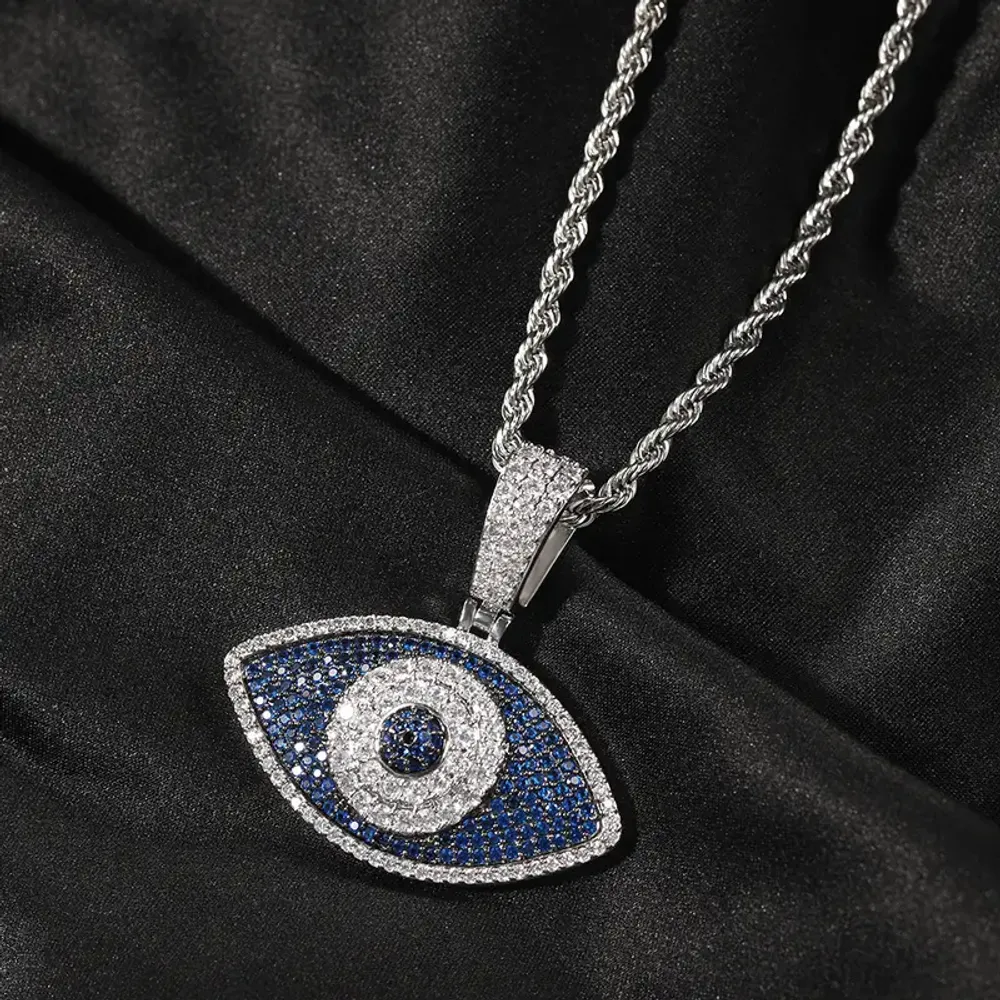 All Seeing Eye Iced Out Pendant with Rope Chain