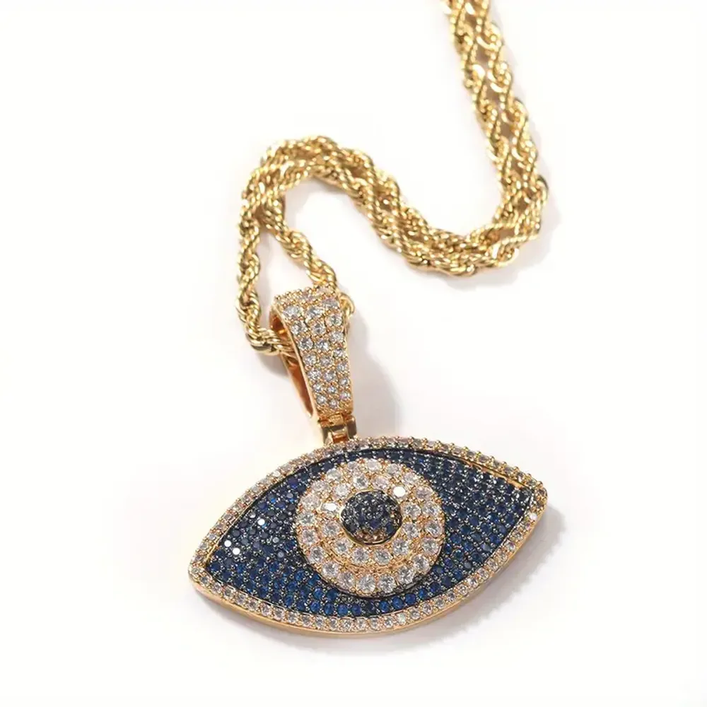 All Seeing Eye Iced Out Pendant with Rope Chain